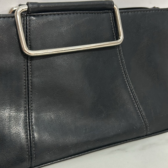 Handbag Clutch Purse Bag Metal Handle Rectangle Giannini Black zipper top - Picture 7 of 17